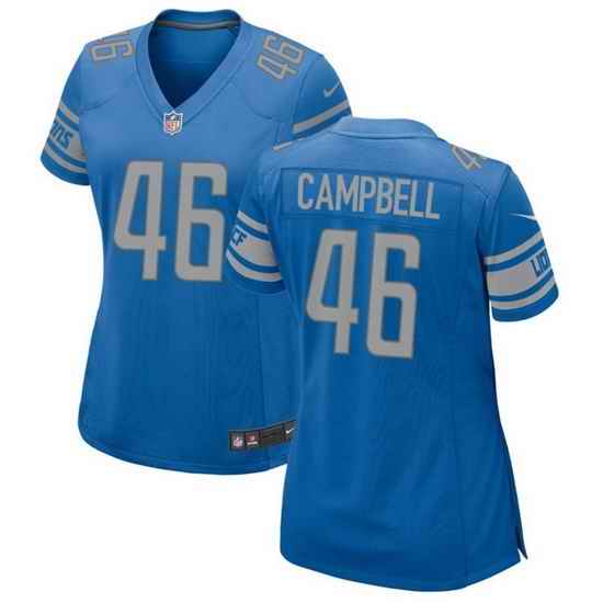 Women Detroit Lions 46 Jack Campbell Blue 2023 Draft Stitched Game Jersey 28Run Smaller 29